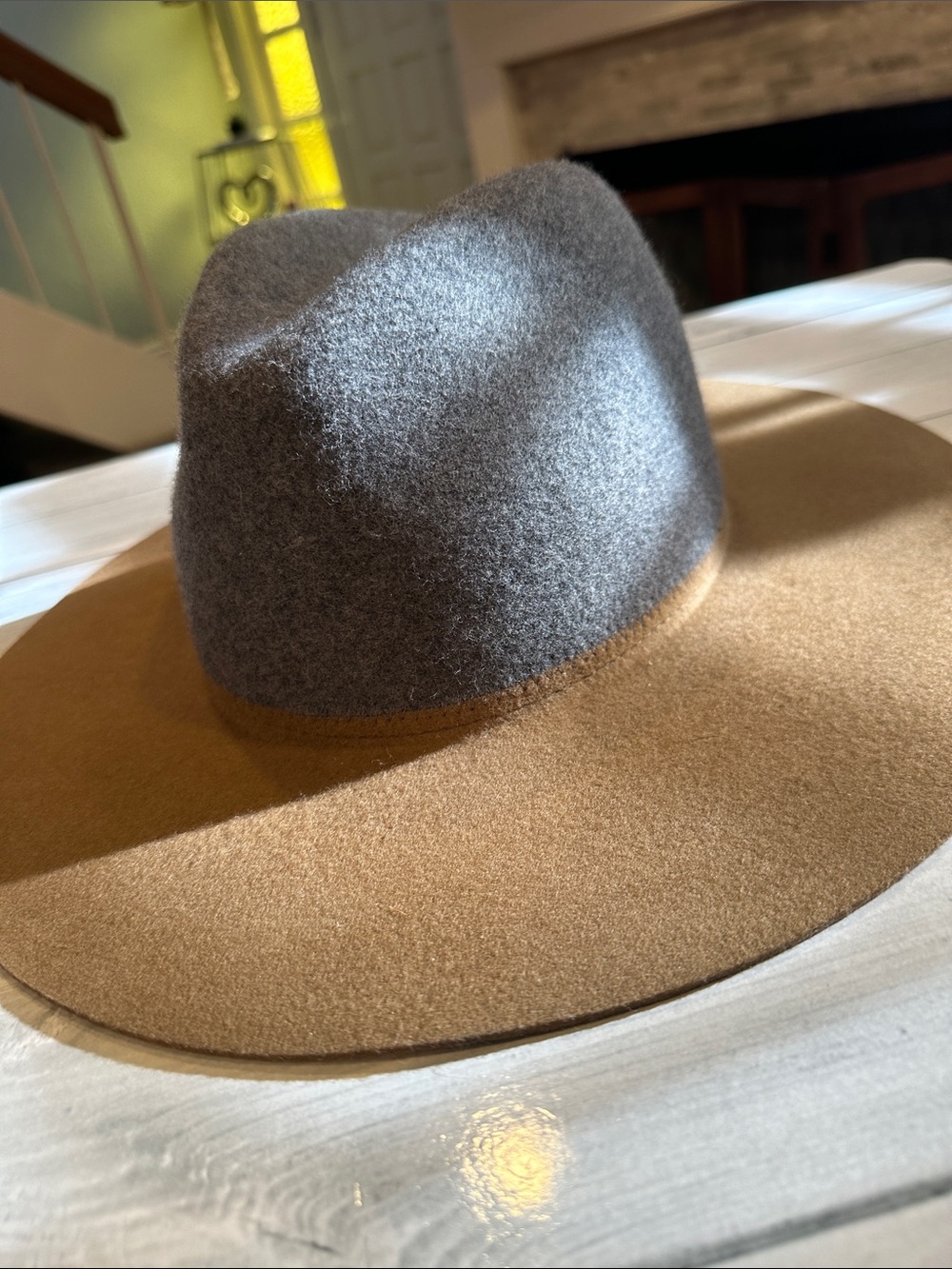 Zara Two-Tone Wide Brim Wool Hat in Brown and Gray • NEW! - Picture 2 of 8